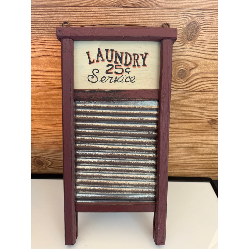 Vintage Style Laundry Service Washboard Wall Decor Rustic Wood Metal Sign 15in
